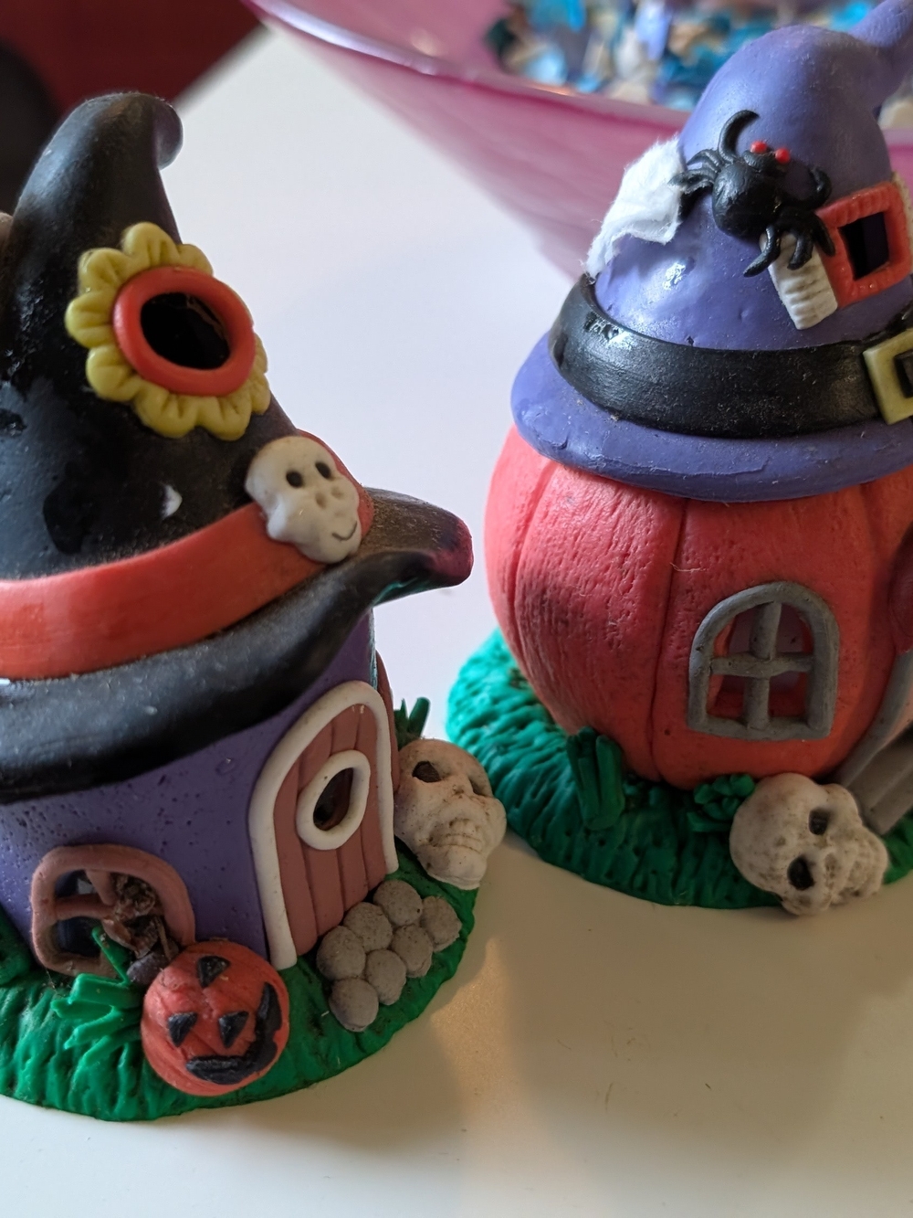 Halloween Witch Hat Pumpkin House Figurine Set - Purple and Orange